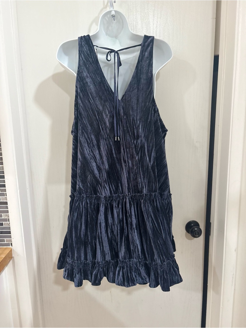 Free People Blue bohemian Plunging Ruffle Tiered Mini Dress - Picture 5 of 6